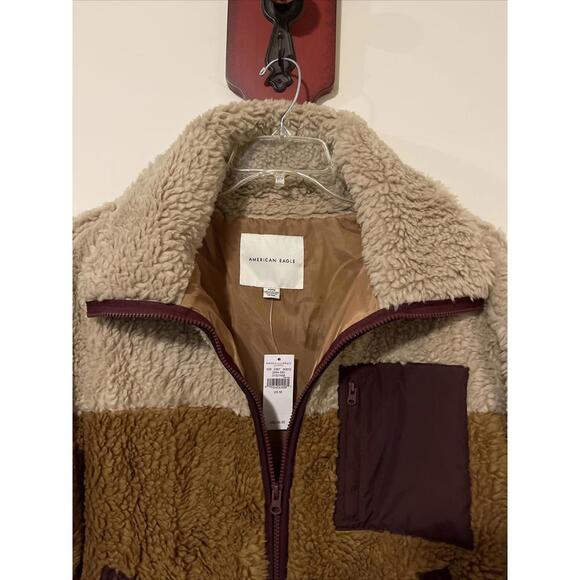 American Eagle Womens Medium Brown Full-Zip Stylish Sherpa Coat NEW! MZZ1 - Picture 2 of 9